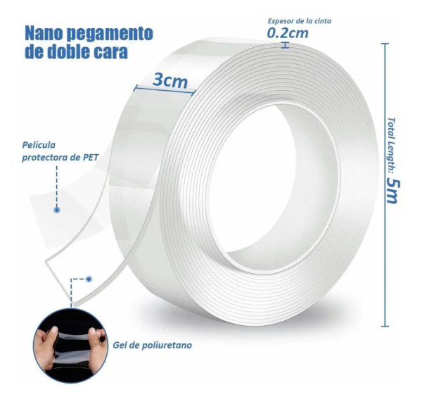 5M Double Sided Tape Heavy Duty, Nano Washable Traceless Removable Mounting Tape - Image 3