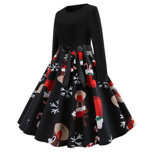 2020 Christmas Print Vintage Dress Long Sleeve - Image 2