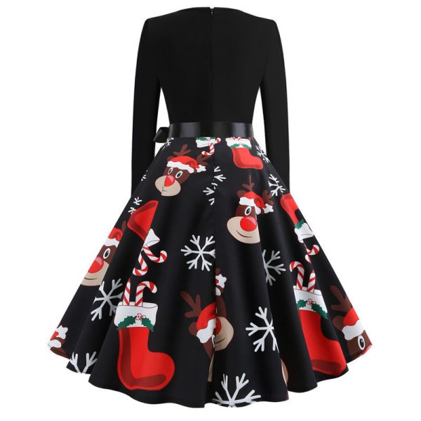 2020 Christmas Print Vintage Dress Long Sleeve - Image 3