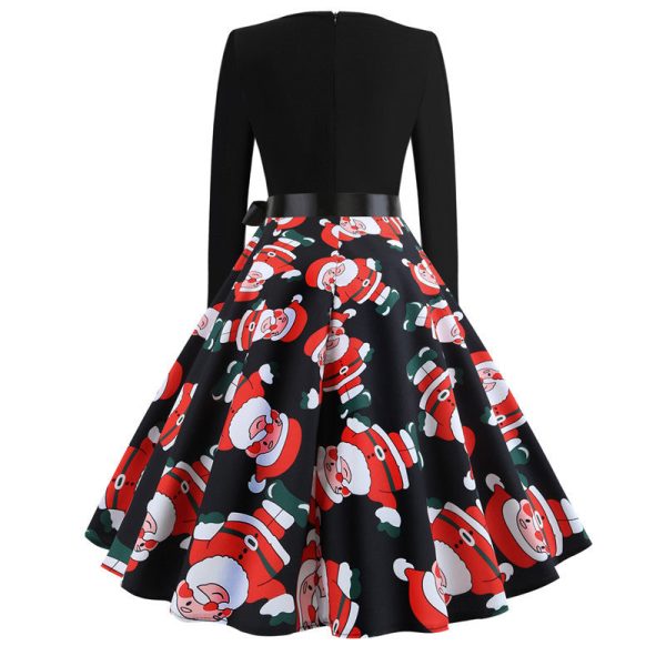 2020 Christmas Print Vintage Dress Long Sleeve - Image 9