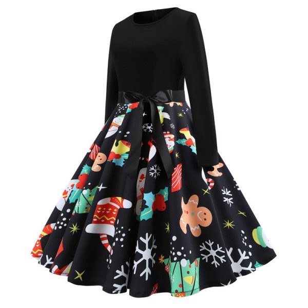 2020 Christmas Print Vintage Dress Long Sleeve - Image 12