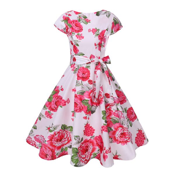 Boat Neck Cap Sleeve Floral Print A-line Zipper Women Dress