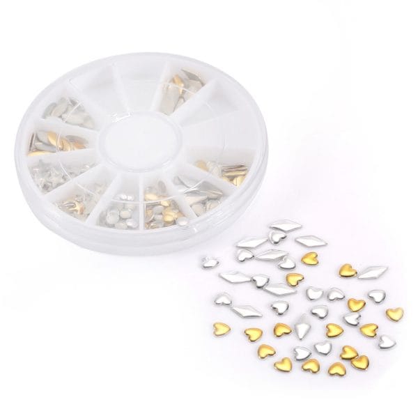 12 Shapes 3D Nail Art Decorations Wheel With Gold And Silver Metal Studs - Image 3