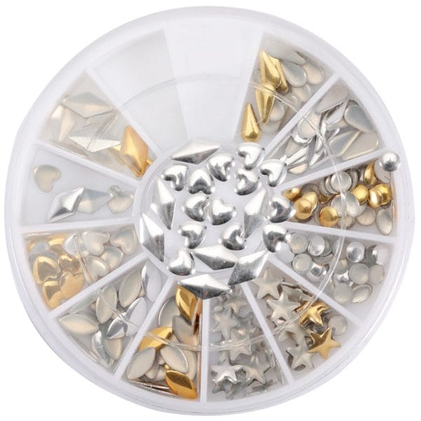 12 Shapes 3D Nail Art Decorations Wheel With Gold And Silver Metal Studs - Image 2