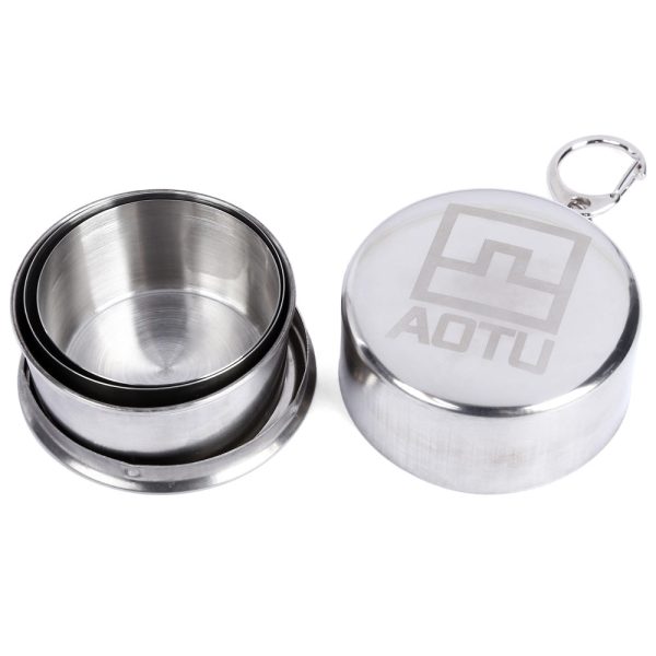 AOTU Telescopic Stainless Steel Cup with Buckle Three Section Outdoor Tool - Image 4