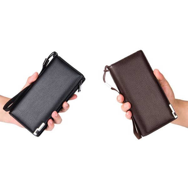 Baellerry Men Lichee Pattern Metal Clip Embellishment Vertical Long Portable Clutch Wallet - Image 8
