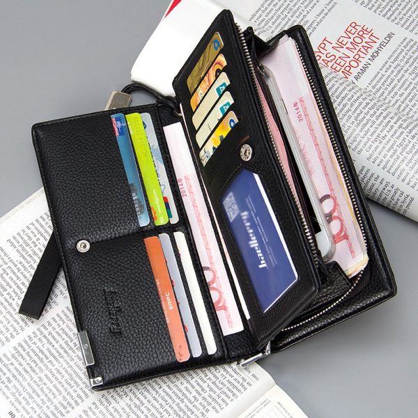 Baellerry Men Lichee Pattern Metal Clip Embellishment Vertical Long Portable Clutch Wallet - Image 3