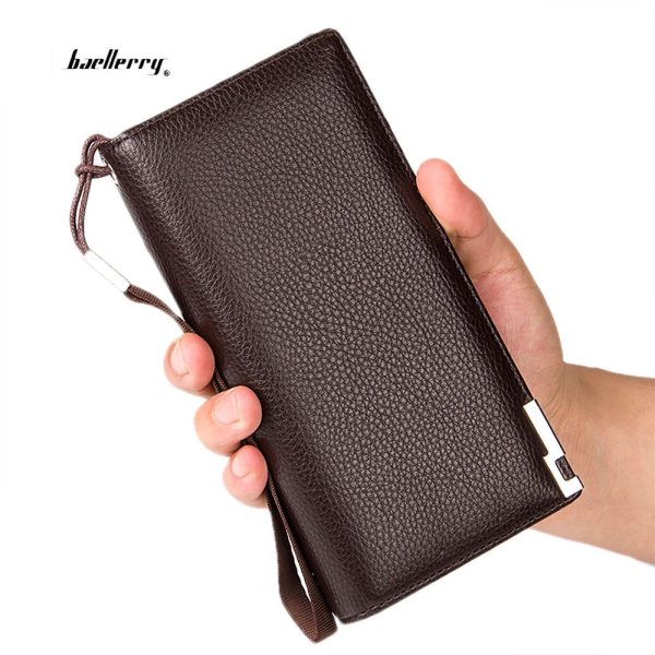 Baellerry Men Lichee Pattern Metal Clip Embellishment Vertical Long Portable Clutch Wallet - Image 2