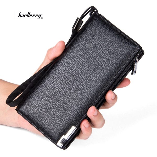 Baellerry Men Lichee Pattern Metal Clip Embellishment Vertical Long Portable Clutch Wallet