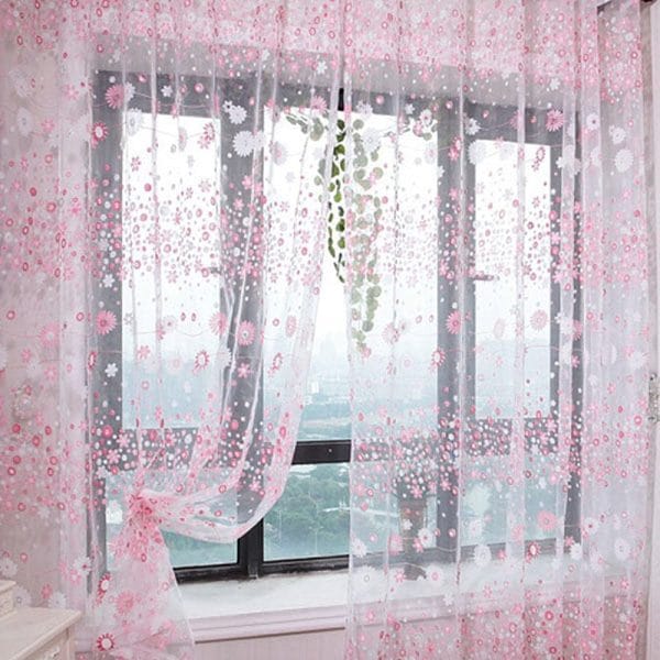 100cm x 270cm Chiffon Gauze Voile Wall Room Divider Floral Printed Curtain - Image 2