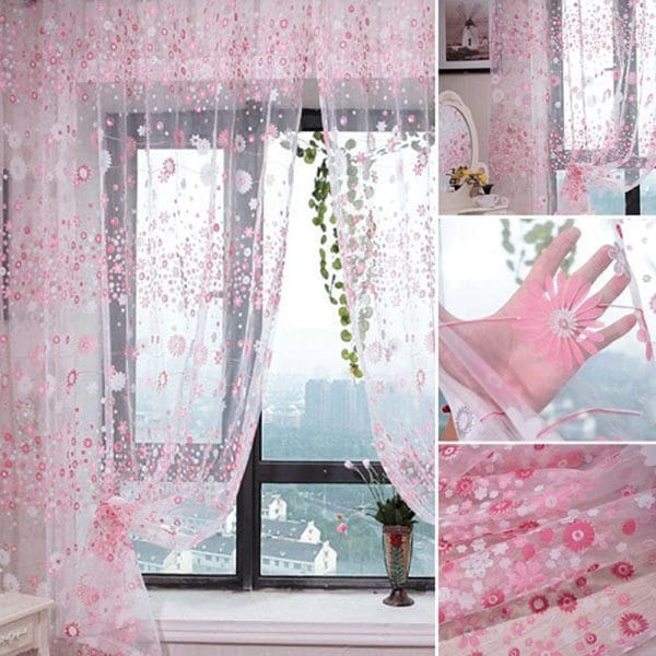 100cm x 270cm Chiffon Gauze Voile Wall Room Divider Floral Printed Curtain - Image 4