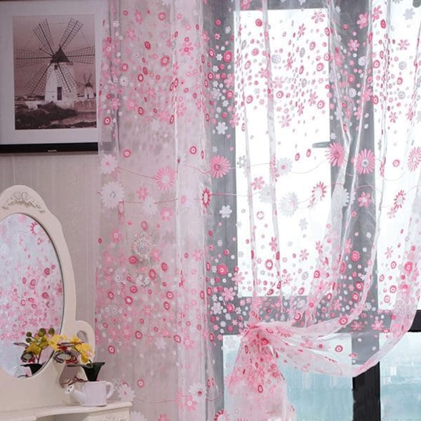 100cm x 270cm Chiffon Gauze Voile Wall Room Divider Floral Printed Curtain - Image 3