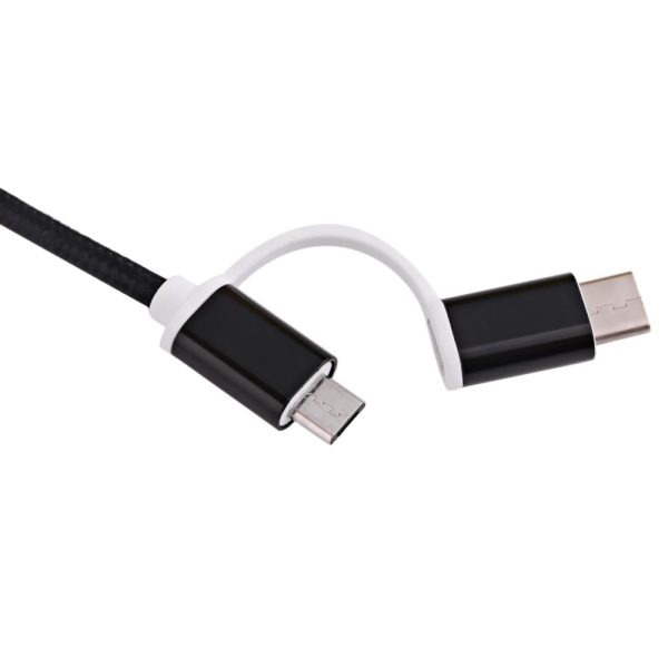 2 in 1 Micro USB Nylon Braided Charging Cord with Type-C Adapter 1m - Image 5