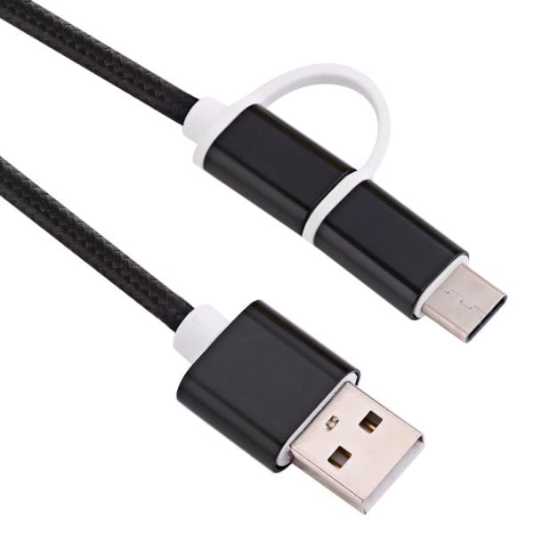2 in 1 Micro USB Nylon Braided Charging Cord with Type-C Adapter 1m - Image 2