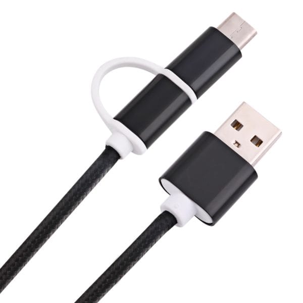 2 in 1 Micro USB Nylon Braided Charging Cord with Type-C Adapter 1m - Image 3