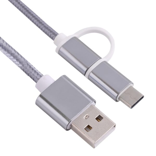 2 in 1 Micro USB Nylon Braided Charging Cord with Type-C Adapter 1m - Image 7