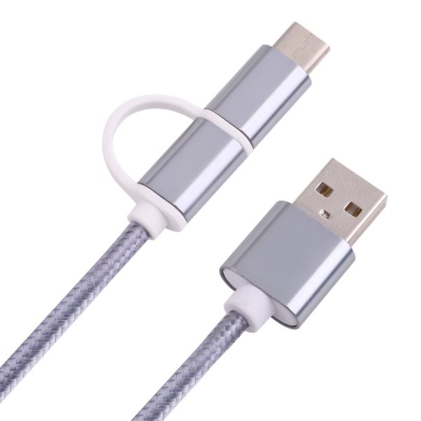 2 in 1 Micro USB Nylon Braided Charging Cord with Type-C Adapter 1m - Image 8