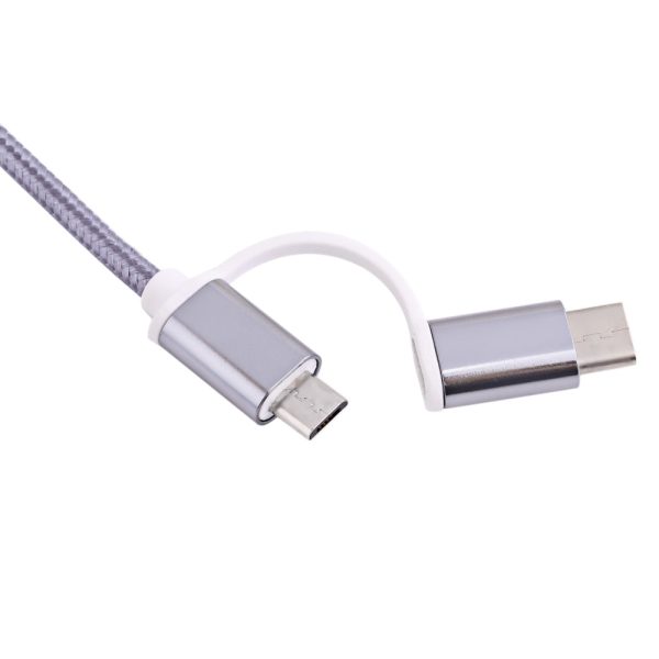 2 in 1 Micro USB Nylon Braided Charging Cord with Type-C Adapter 1m - Image 10