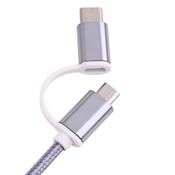 2 in 1 Micro USB Nylon Braided Charging Cord with Type-C Adapter 1m - Image 9