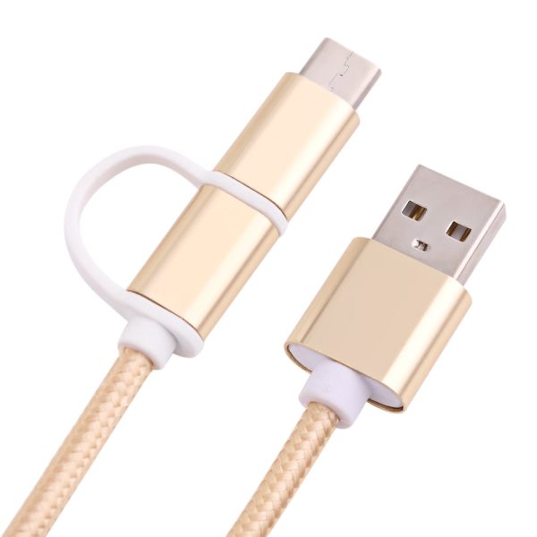 2 in 1 Micro USB Nylon Braided Charging Cord with Type-C Adapter 1m - Image 14