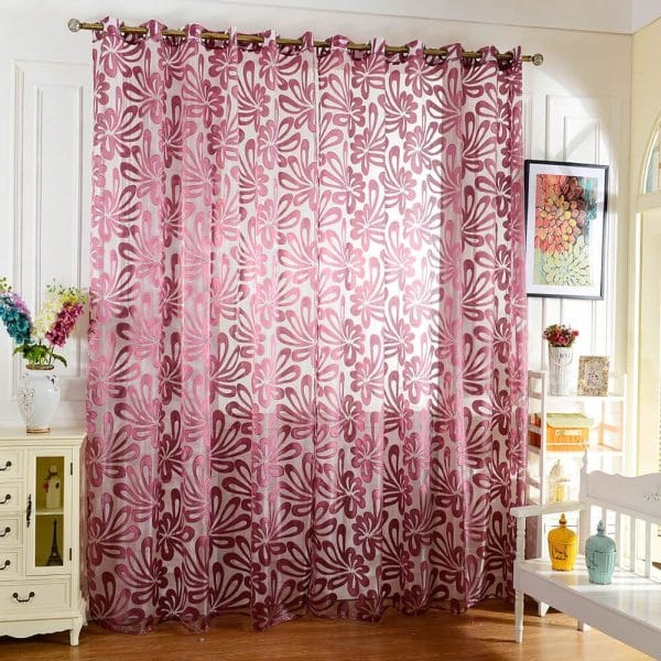 100 x 250cm European Flower Printed Tulle Window Curtains Home Decor - Image 2