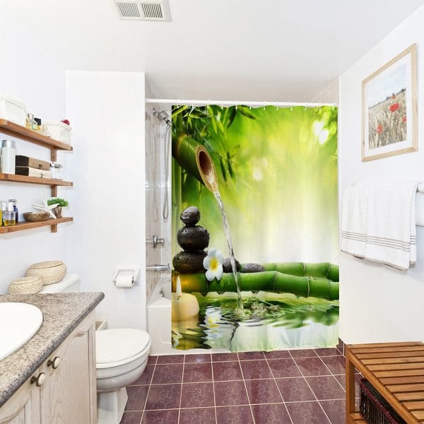 180 x 180cm Zen Water Bamboo 3D Printed Shower Curtain - Image 2