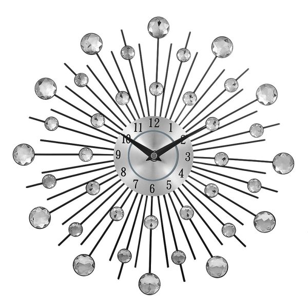 Crystal Sunburst Metal Clock Home Art Decor Diameter 13 inch