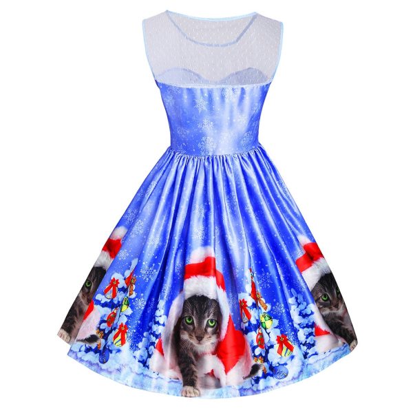 Christmas Cat Snowflake Mesh Panel Dress - Image 2
