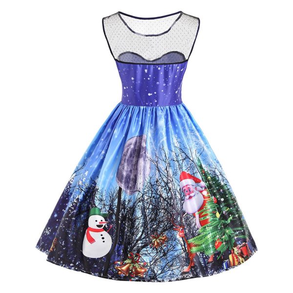 Christmas Santa Claus Snowman Mesh Panel Dress - Image 2
