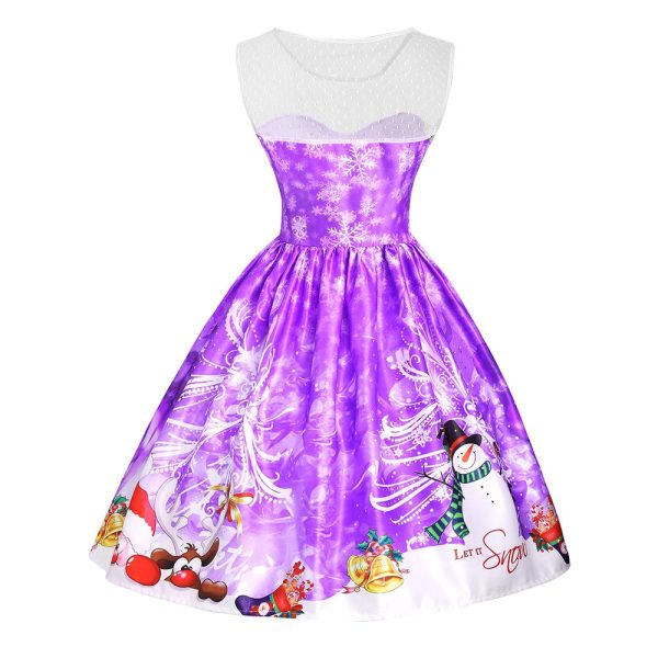 Christmas Snowman Snowflake Mesh Panel Dress - Image 17
