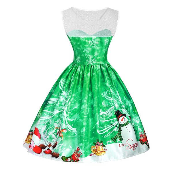 Christmas Snowman Snowflake Mesh Panel Dress - Image 12