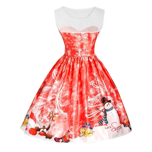 Christmas Snowman Snowflake Mesh Panel Dress - Image 7