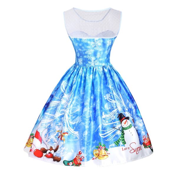 Christmas Snowman Snowflake Mesh Panel Dress - Image 2