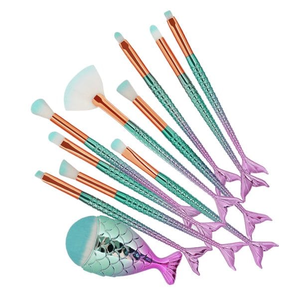 11Pcs Mermaid Ombre Makeup Brush Set - Image 2