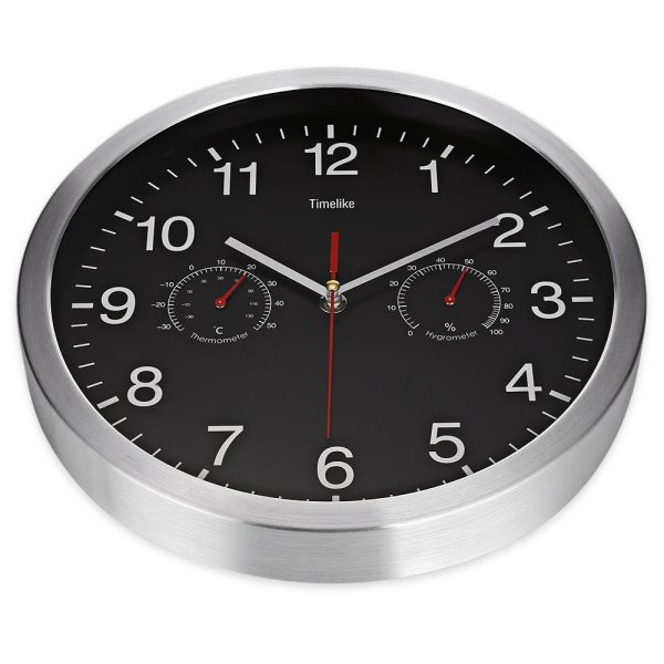 32cm Silent Wall Metal Clock Thermometer Hygrometer - Image 4