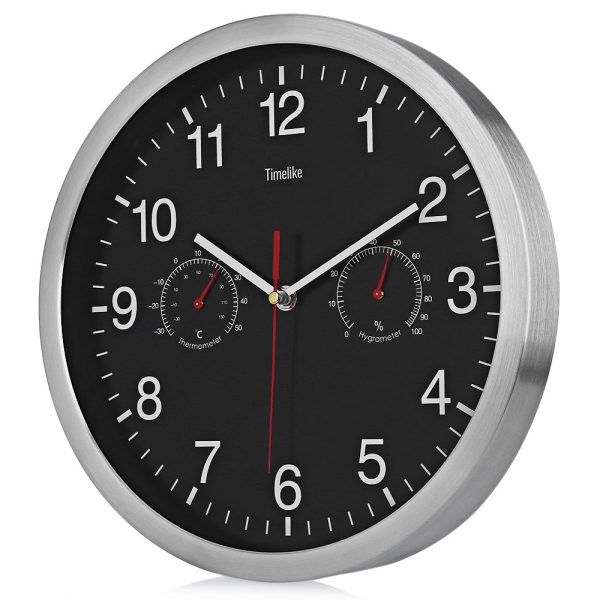 32cm Silent Wall Metal Clock Thermometer Hygrometer - Image 3