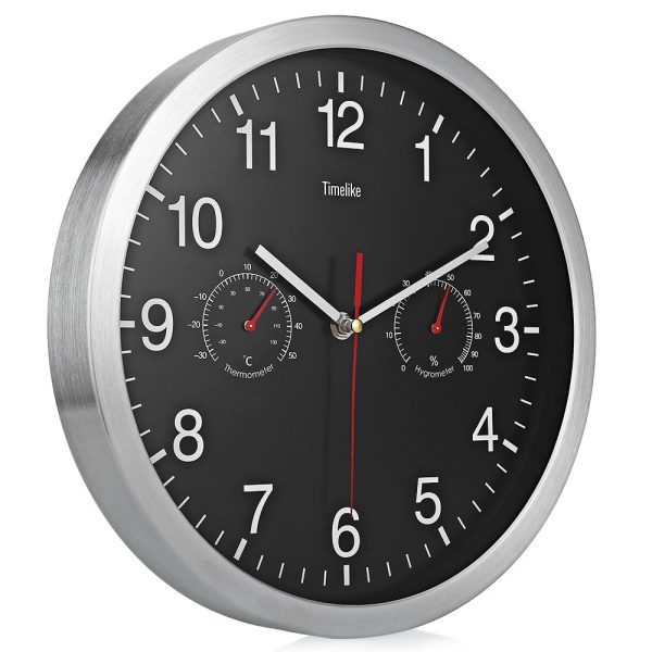 32cm Silent Wall Metal Clock Thermometer Hygrometer - Image 2
