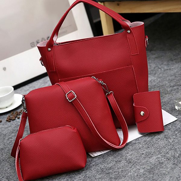 4pcs Women PU Leather Handbag Shoulder Crossbody Bag Wristlet Card Holder - Image 7