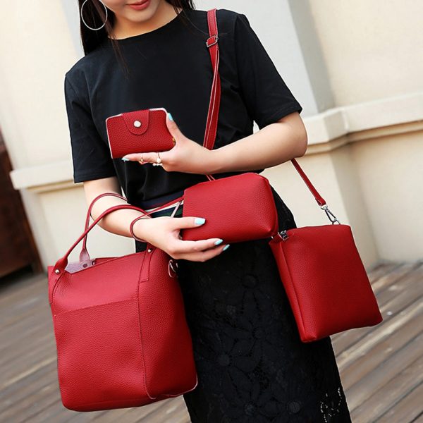 4pcs Women PU Leather Handbag Shoulder Crossbody Bag Wristlet Card Holder - Image 9