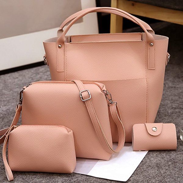 4pcs Women PU Leather Handbag Shoulder Crossbody Bag Wristlet Card Holder - Image 12