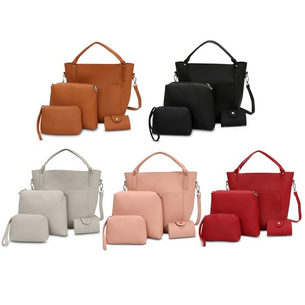 4pcs Women PU Leather Handbag Shoulder Crossbody Bag Wristlet Card Holder - Image 14