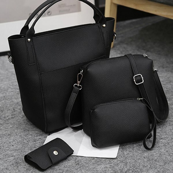 4pcs Women PU Leather Handbag Shoulder Crossbody Bag Wristlet Card Holder - Image 16
