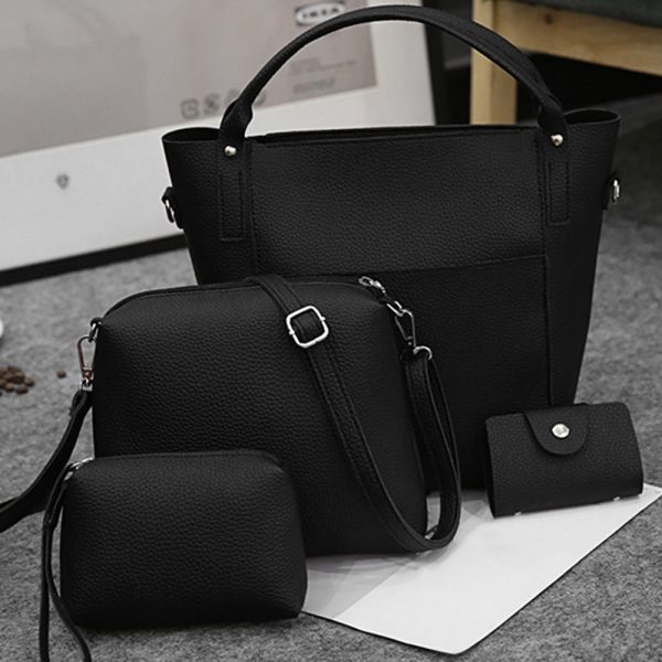 4pcs Women PU Leather Handbag Shoulder Crossbody Bag Wristlet Card Holder - Image 15