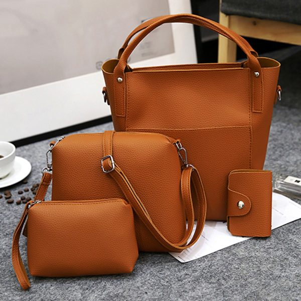 4pcs Women PU Leather Handbag Shoulder Crossbody Bag Wristlet Card Holder - Image 2