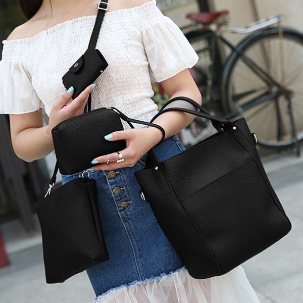 4pcs Women PU Leather Handbag Shoulder Crossbody Bag Wristlet Card Holder - Image 18