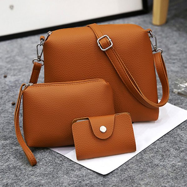 4pcs Women PU Leather Handbag Shoulder Crossbody Bag Wristlet Card Holder - Image 3