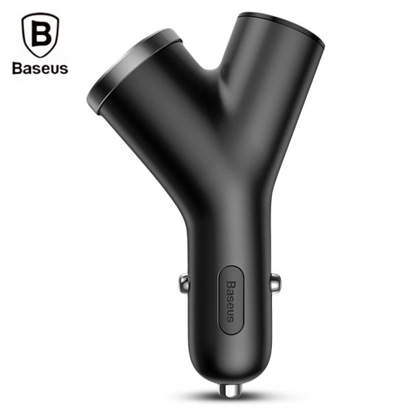 Baseus Y-shape Dual USB Car Charger with Cigarette Extended Port