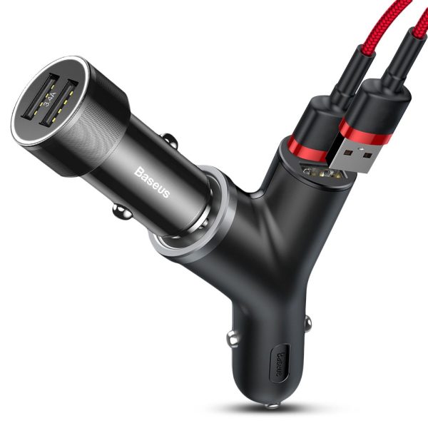 Baseus Y-shape Dual USB Car Charger with Cigarette Extended Port - Image 4