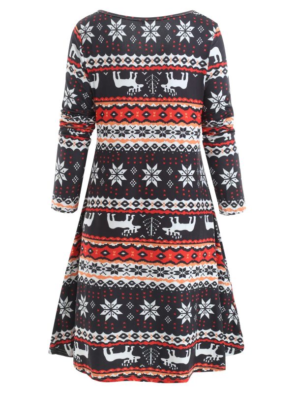 Christmas Elk Print Casual Dress - Image 2