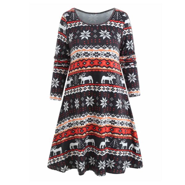 Christmas Elk Print Casual Dress
